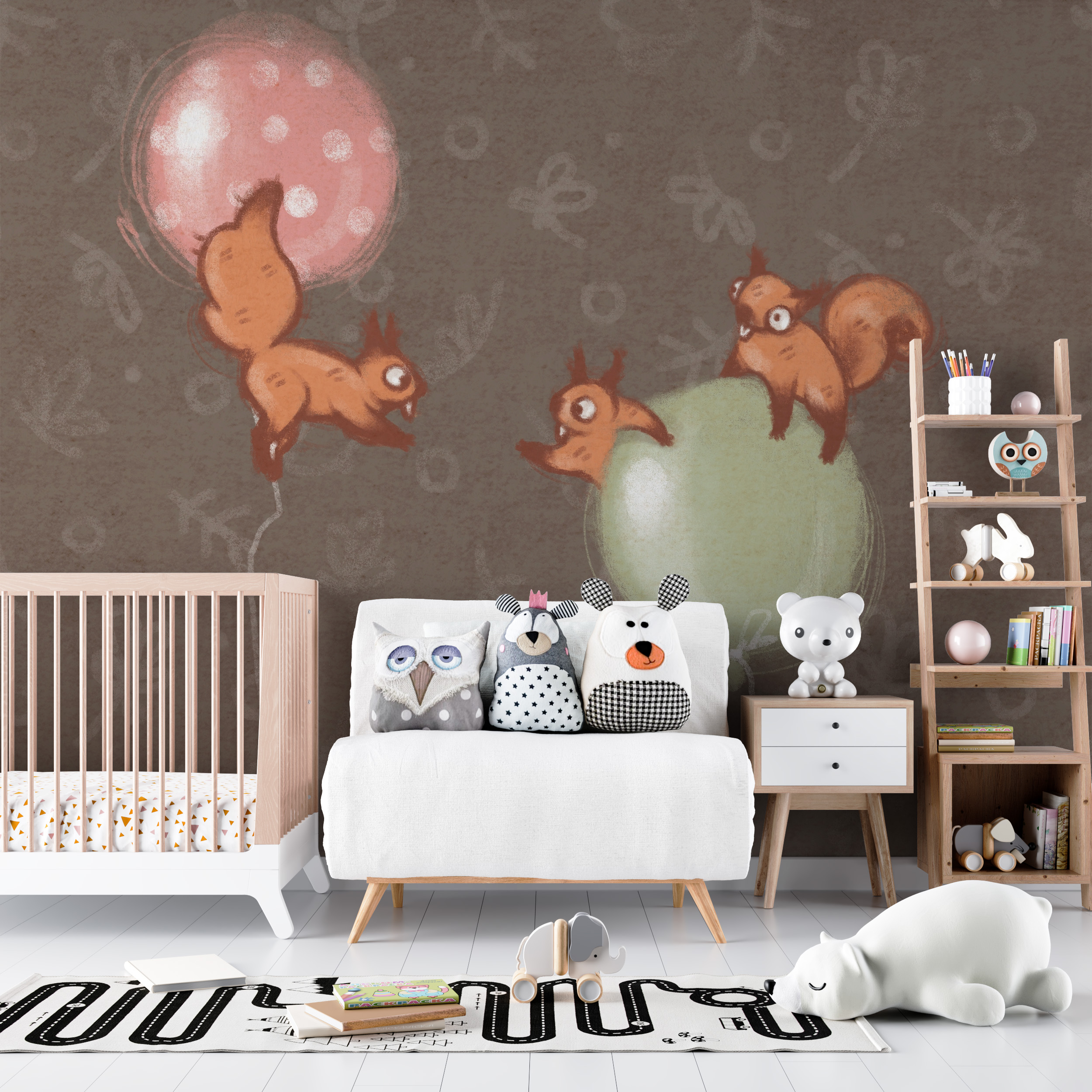 Väggmålning med flygande ekorrar