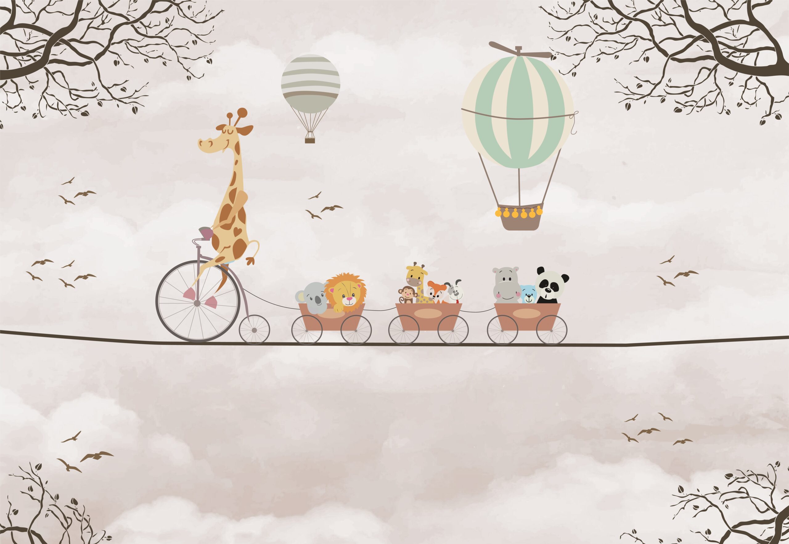 Illustration,Of,Some,Animals,And,A,Giraffe,On,A,Bicycle