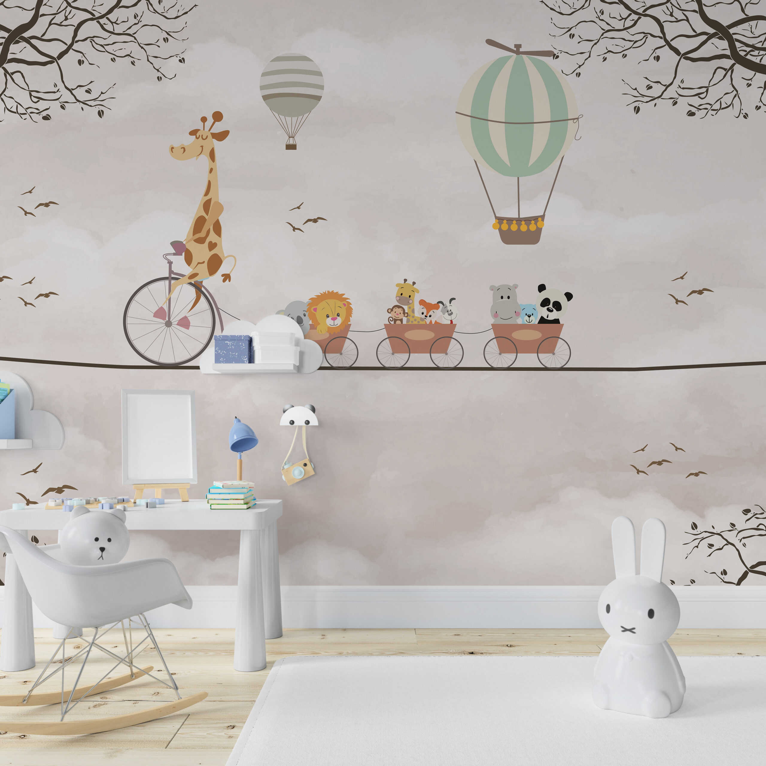 Väggmålning Circus Zoo i beige