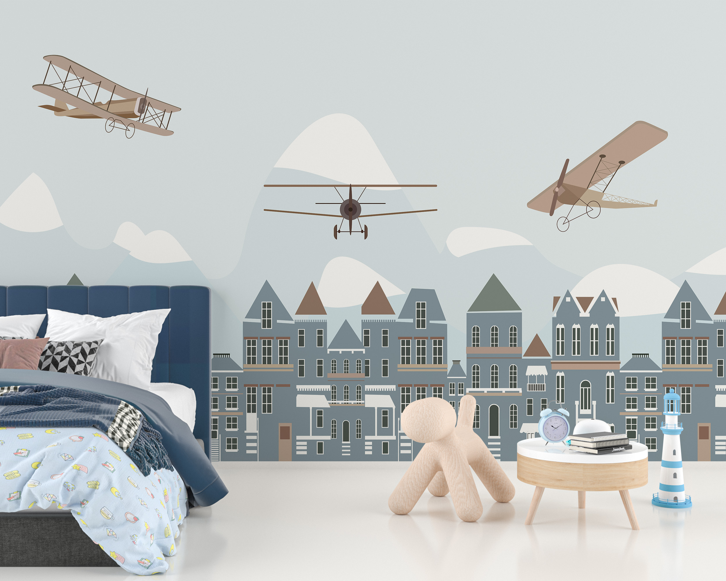 Fotomural Flygplan ovanför staden