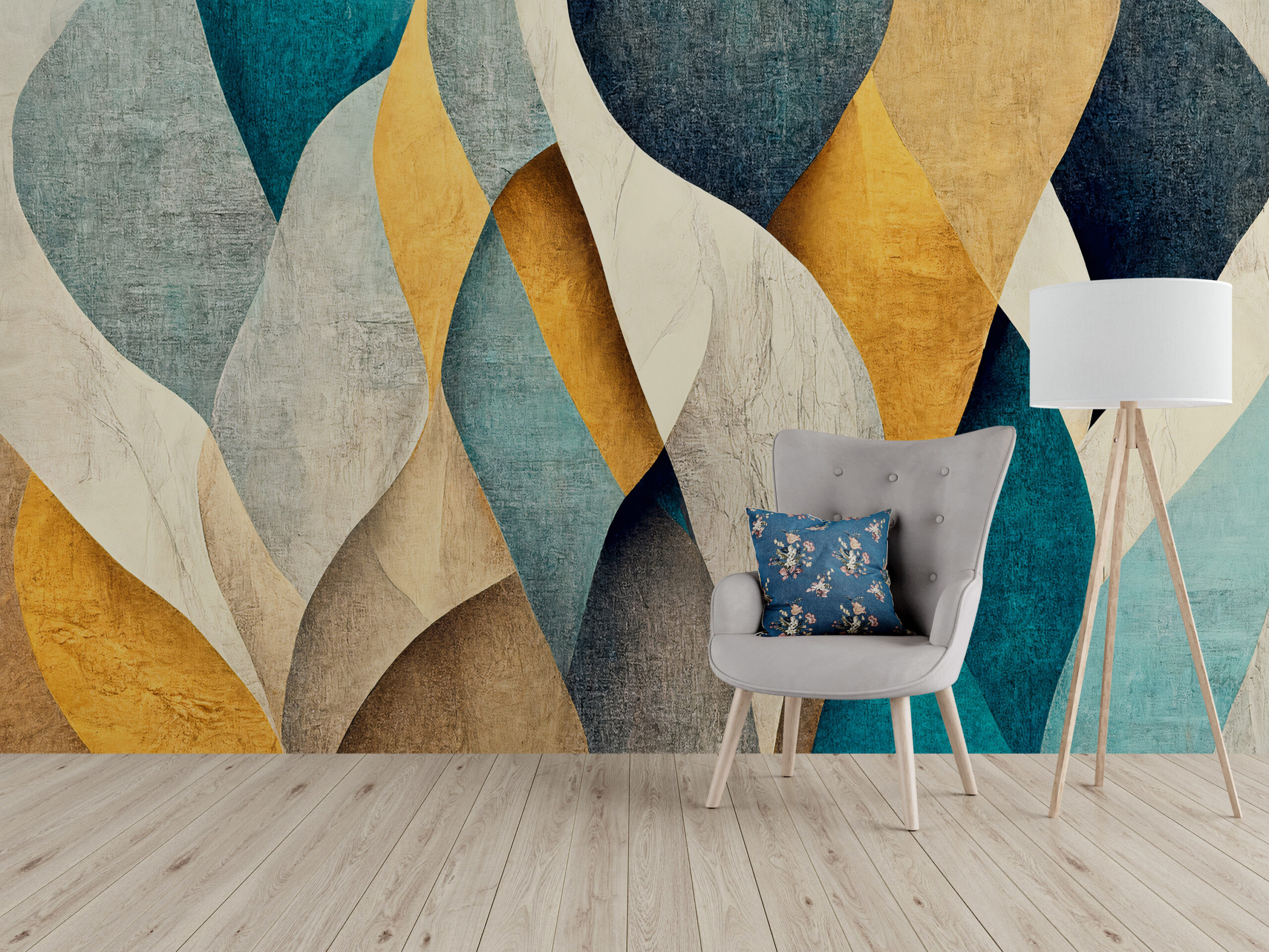 Tapet Abstraktion i beige och turkos