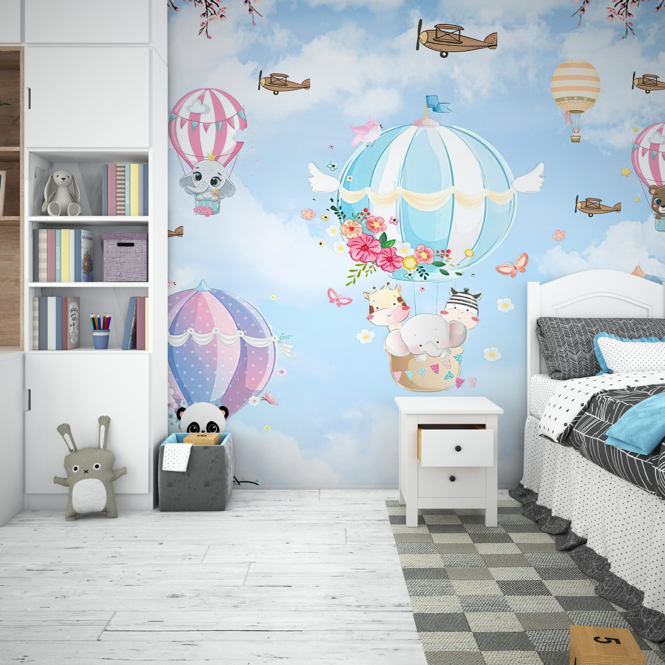 Väggmålning Ballong i molnen