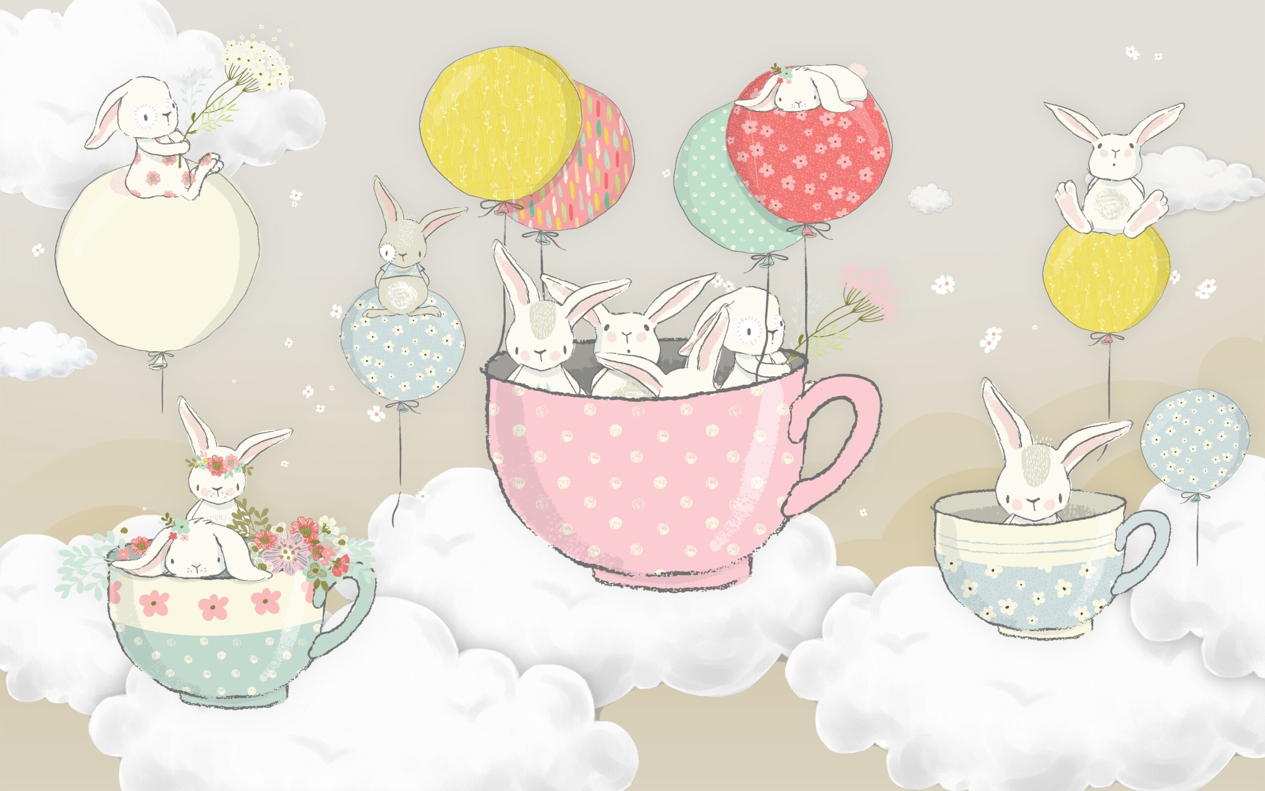 Bunnies,With,Bubbles,Flying,In,The,Cup.,Wallpaper,On,Abstract