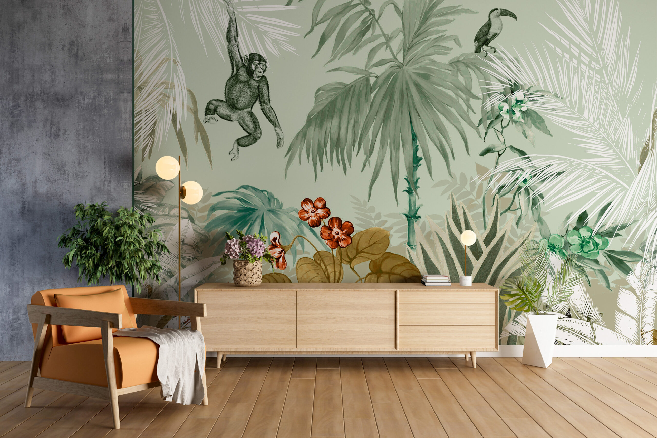Monkey Jungle väggmålning Beige - Bild 3