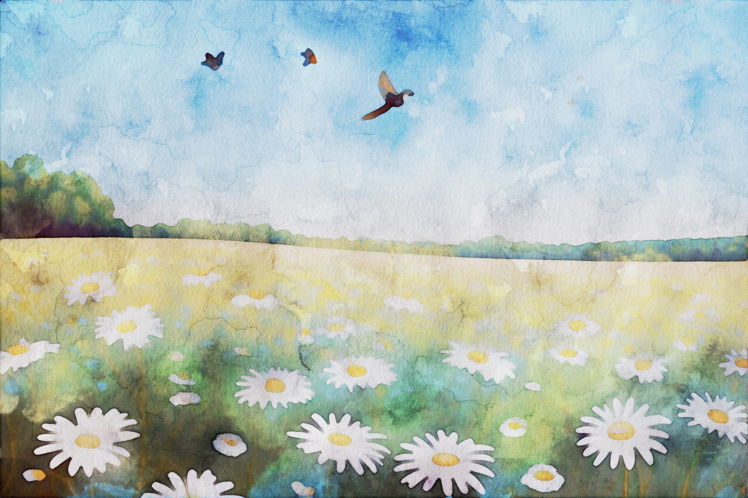 Watercolor,Flower,Wedding,Illustrations,,Beautiful,Scenery,,Mountains,And,Rivers