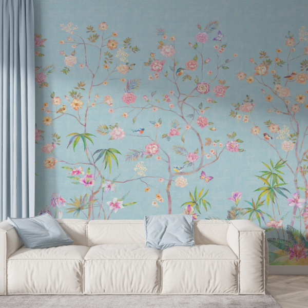 Bakgrundsblommor på en blå bakgrund