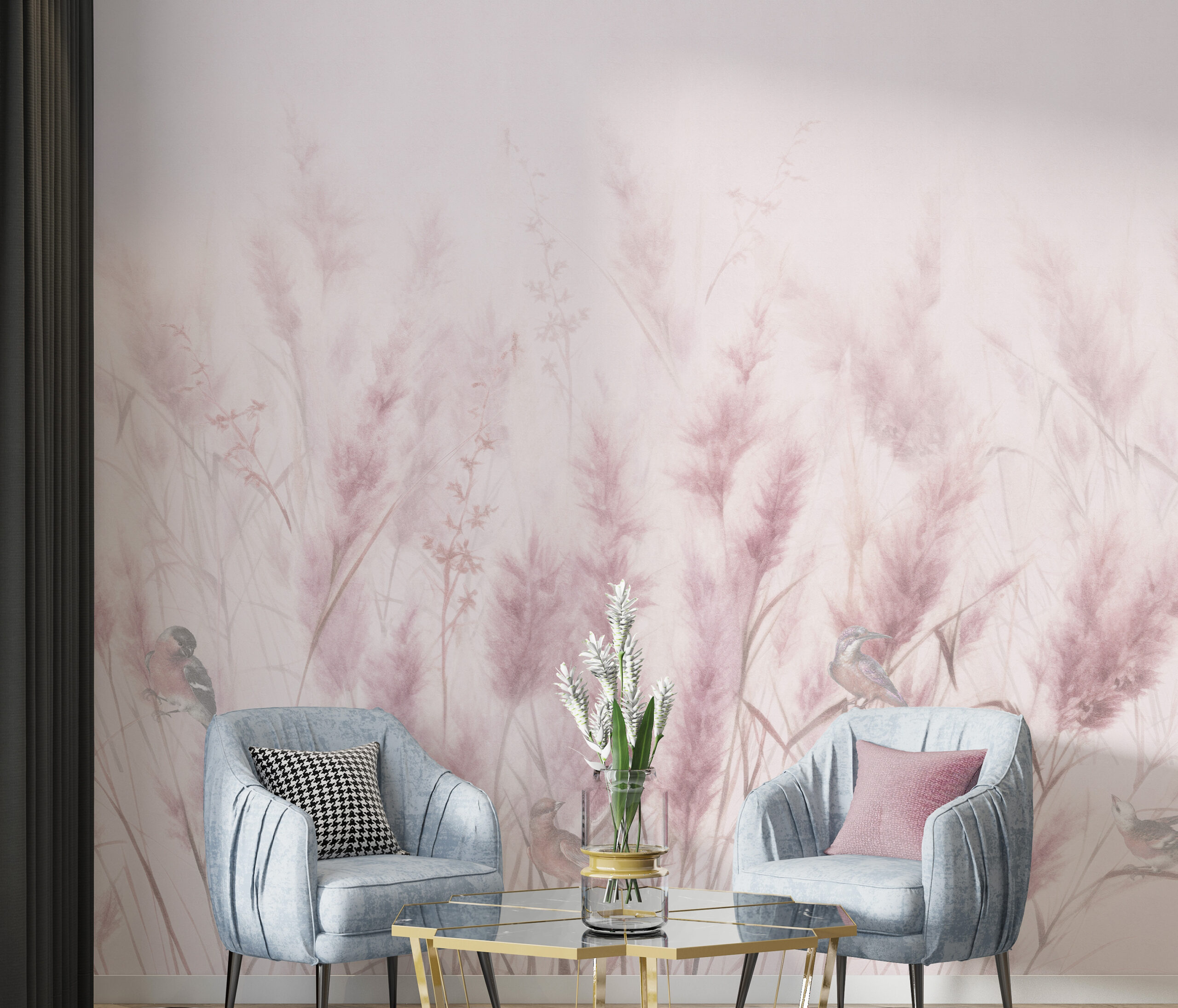 Tapet Korn och fåglar Rosa