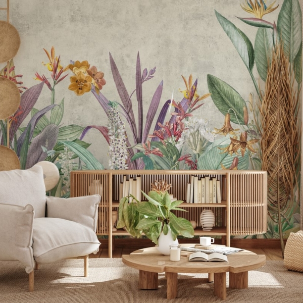 Fototapet Exotiska blommor och löv