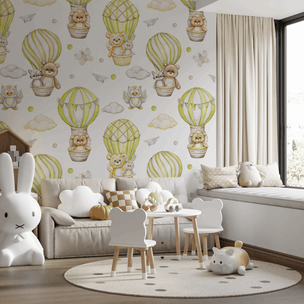 Fototapet Ballongäventyr med små vänner