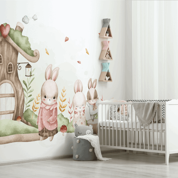 Fototapet Skogskaninfamilj