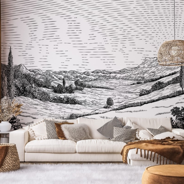 Fototapet Svartvitt landskap