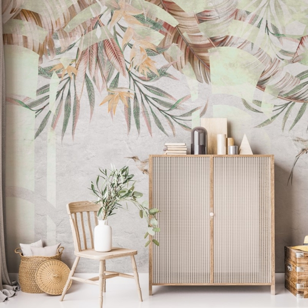 Fototapet Exotiska löv i dekorativa valv