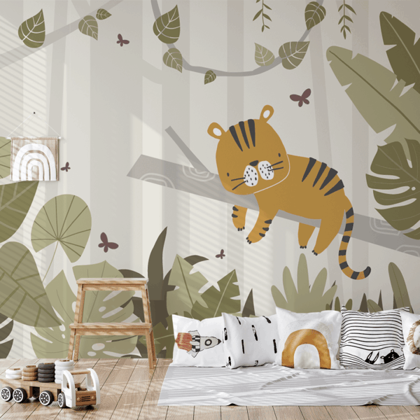 Fototapet Liten tiger i den gröna skogen