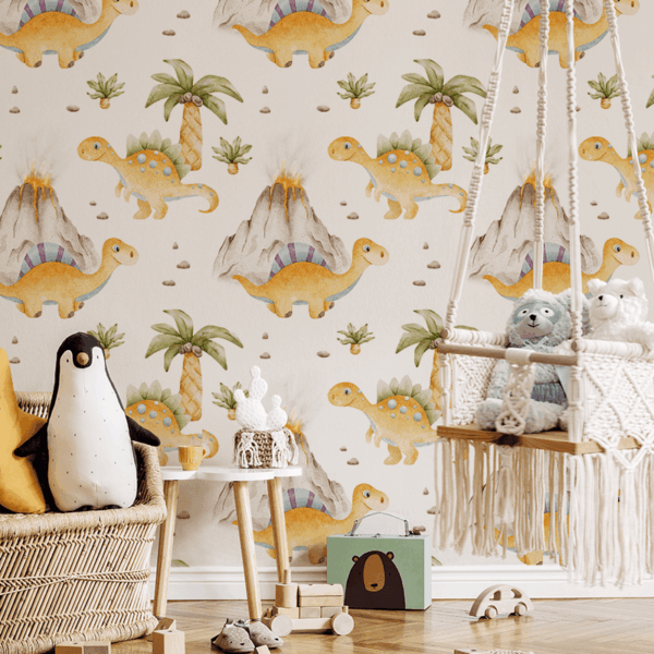 Fototapet Dinosaurier från vulkanlandet