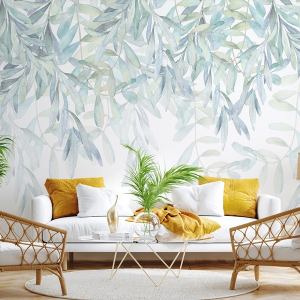 Fototapet Delikatessen med blå löv