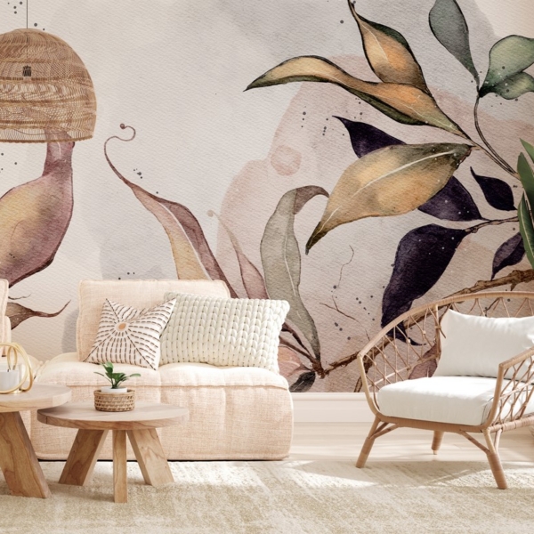 Fototapet Löv på akvarell