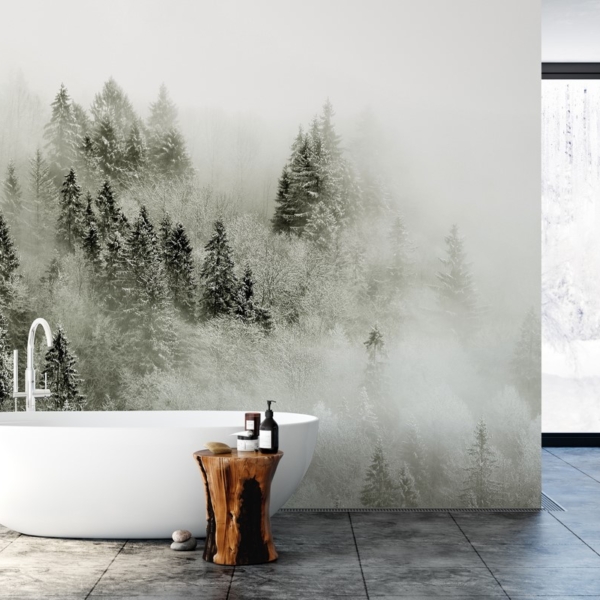 Fototapet Vinterskog i dimman