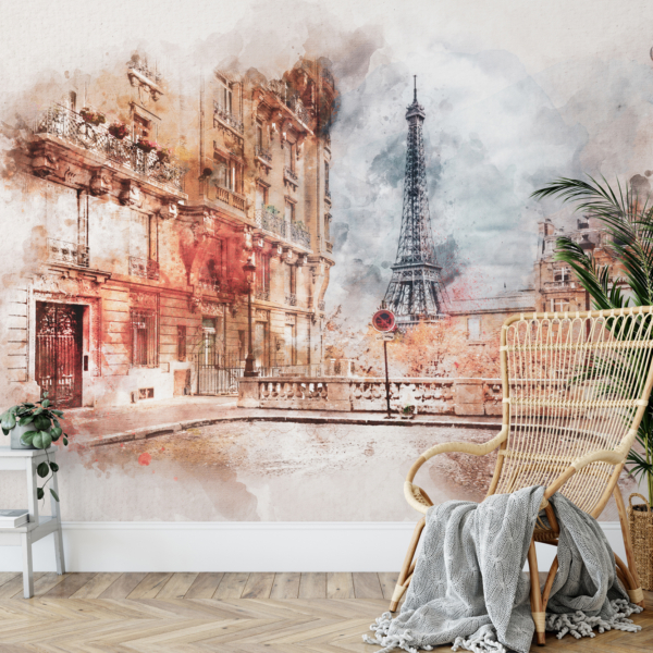 Fototapet Akvarellmålning av Paris med Eiffeltornet