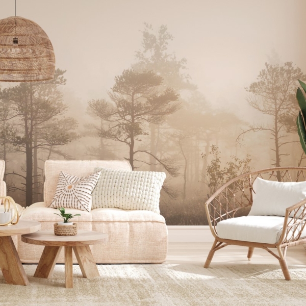 Fototapet Tallar i den beige skogen