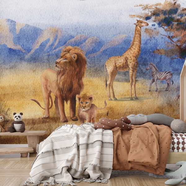 Fototapet Afrikanska djur i akvarellstil