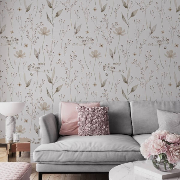 Fototapet Fina blommor på en vit bakgrund