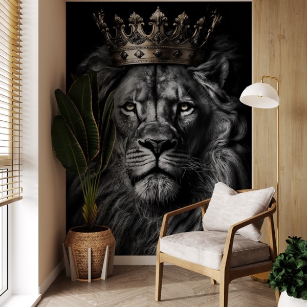 Fototapet Lejon med en gyllene krona