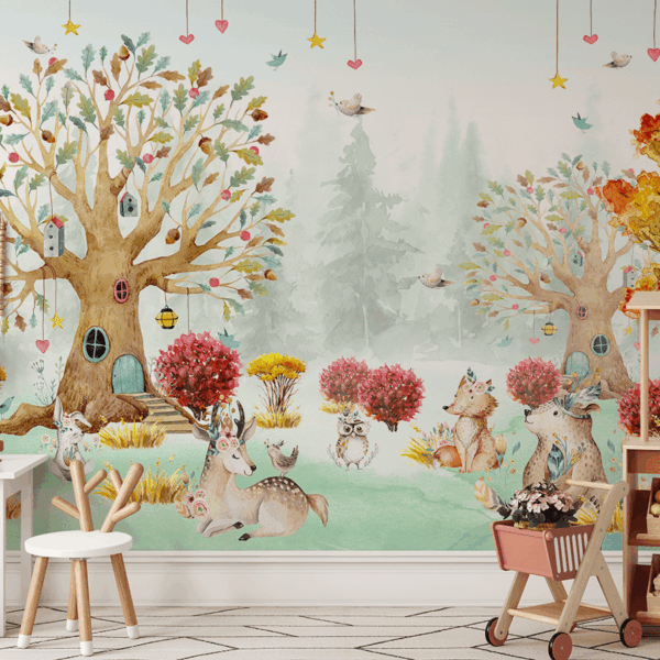 Fototapet Sagolik lund av djur