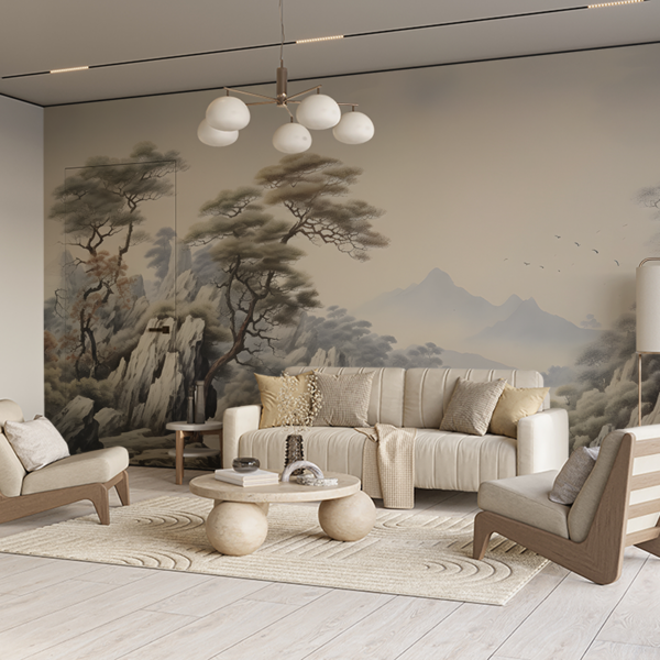 Fototapet Friden i de dimmiga kullarna