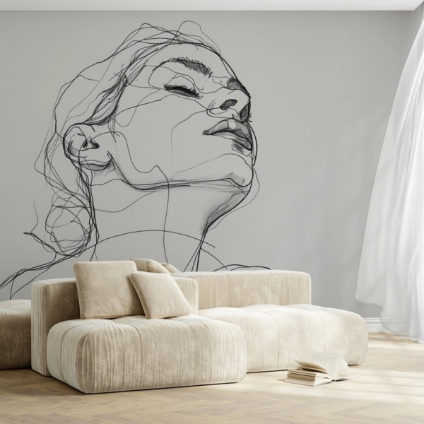 Fototapet Linjär skiss av en kvinnas ansikte