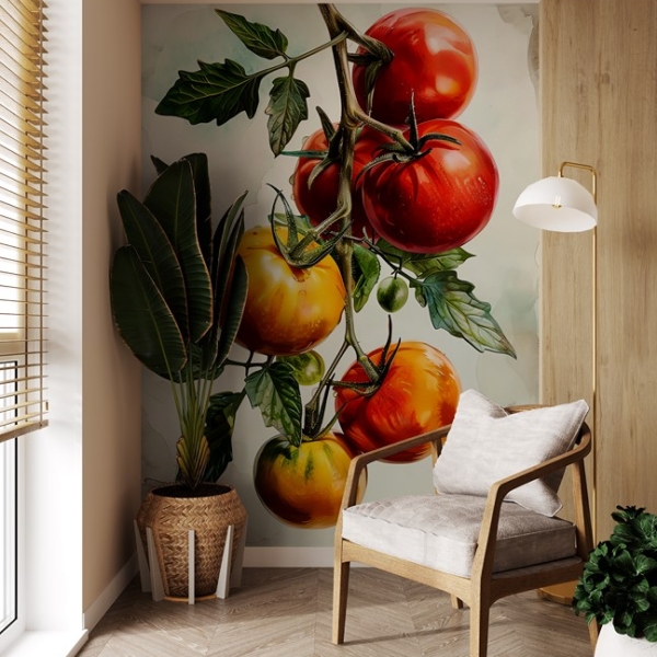 Fototapet Mogna tomater på grenen