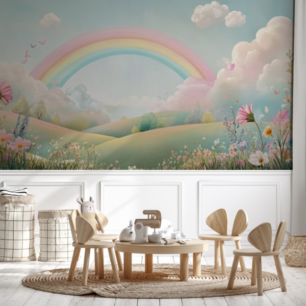 Fototapet Regnbågsparadiset på ängen