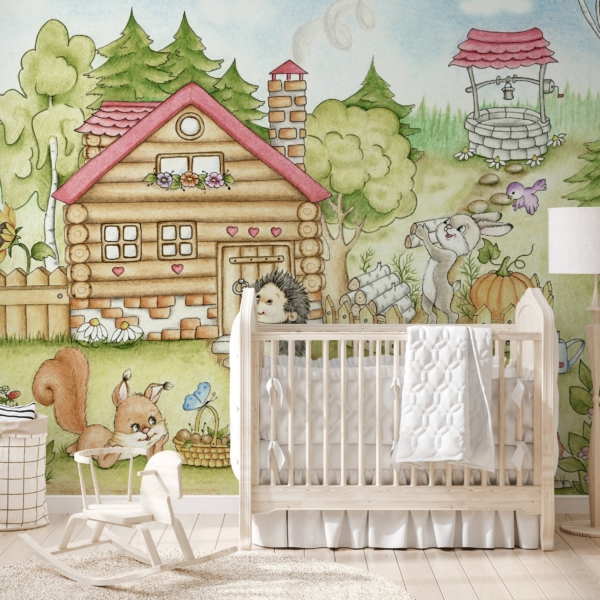 Fototapet Hus bland träden