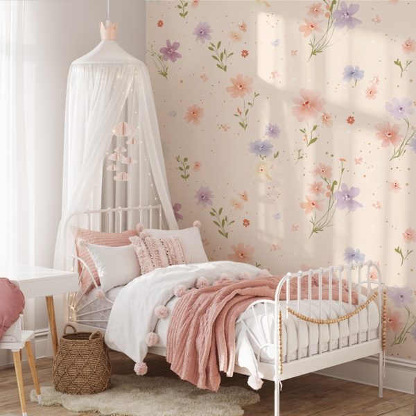 Fototapet Pastellblomsterträdgård