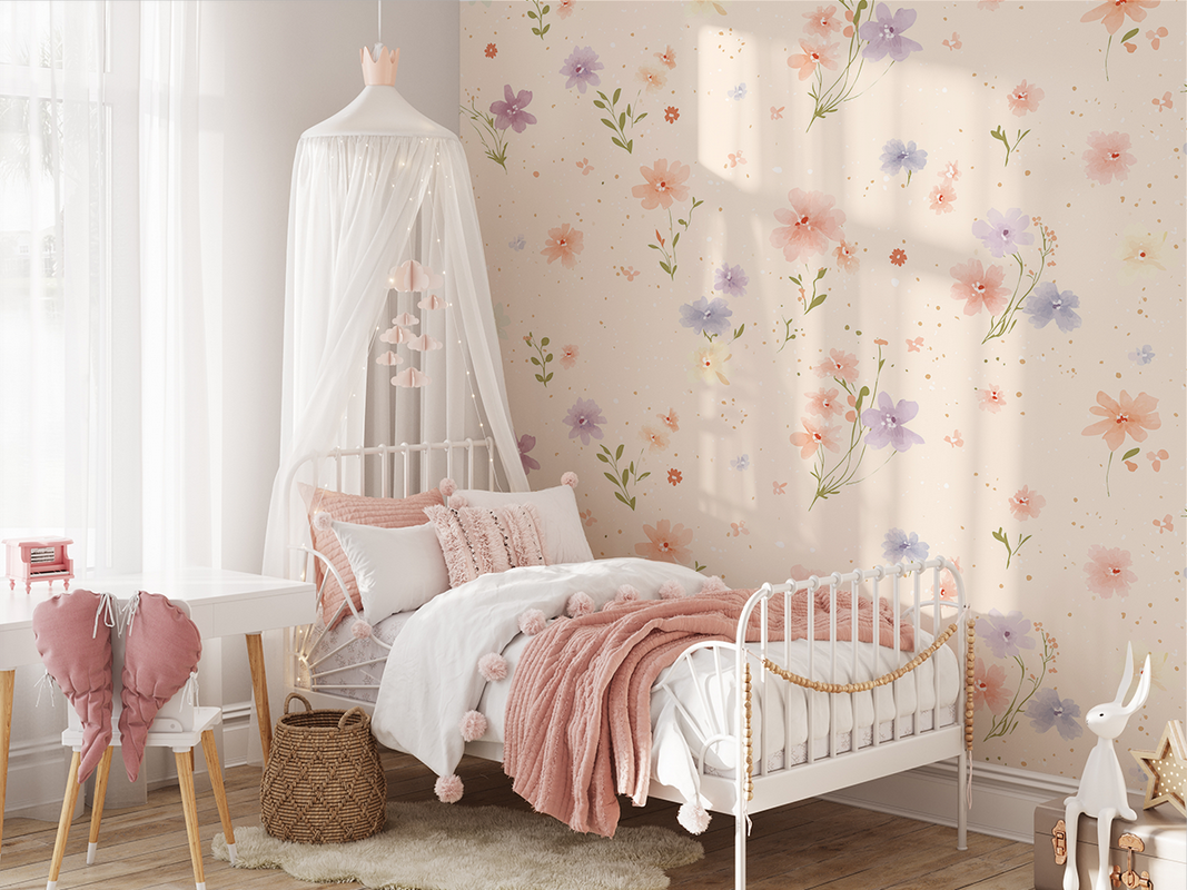 Fototapet Pastellblomsterträdgård