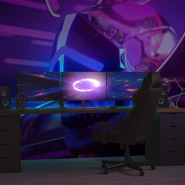 Fototapet Neon Cyberpunk-skalle
