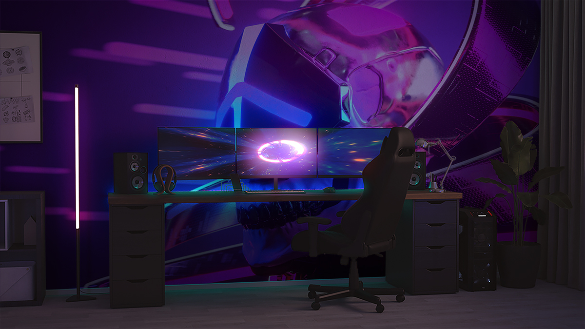 Fototapet Neon Cyberpunk-skalle
