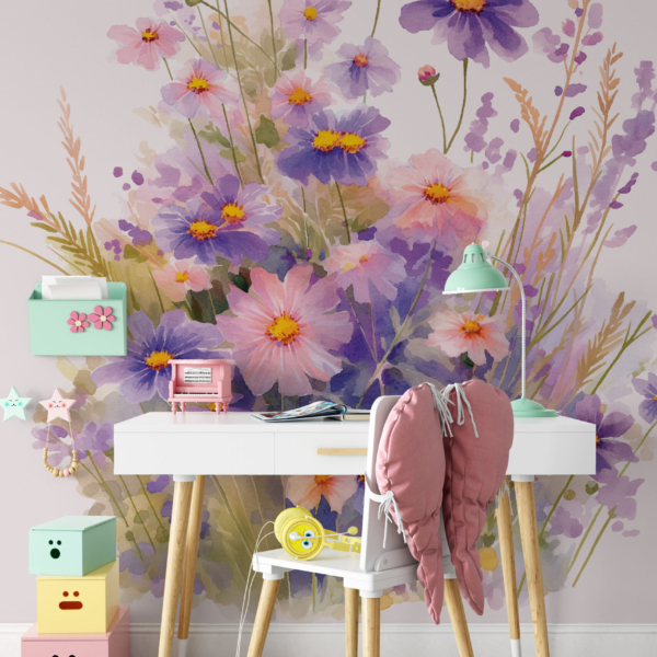 Fototapet Lila vildblomsbukett