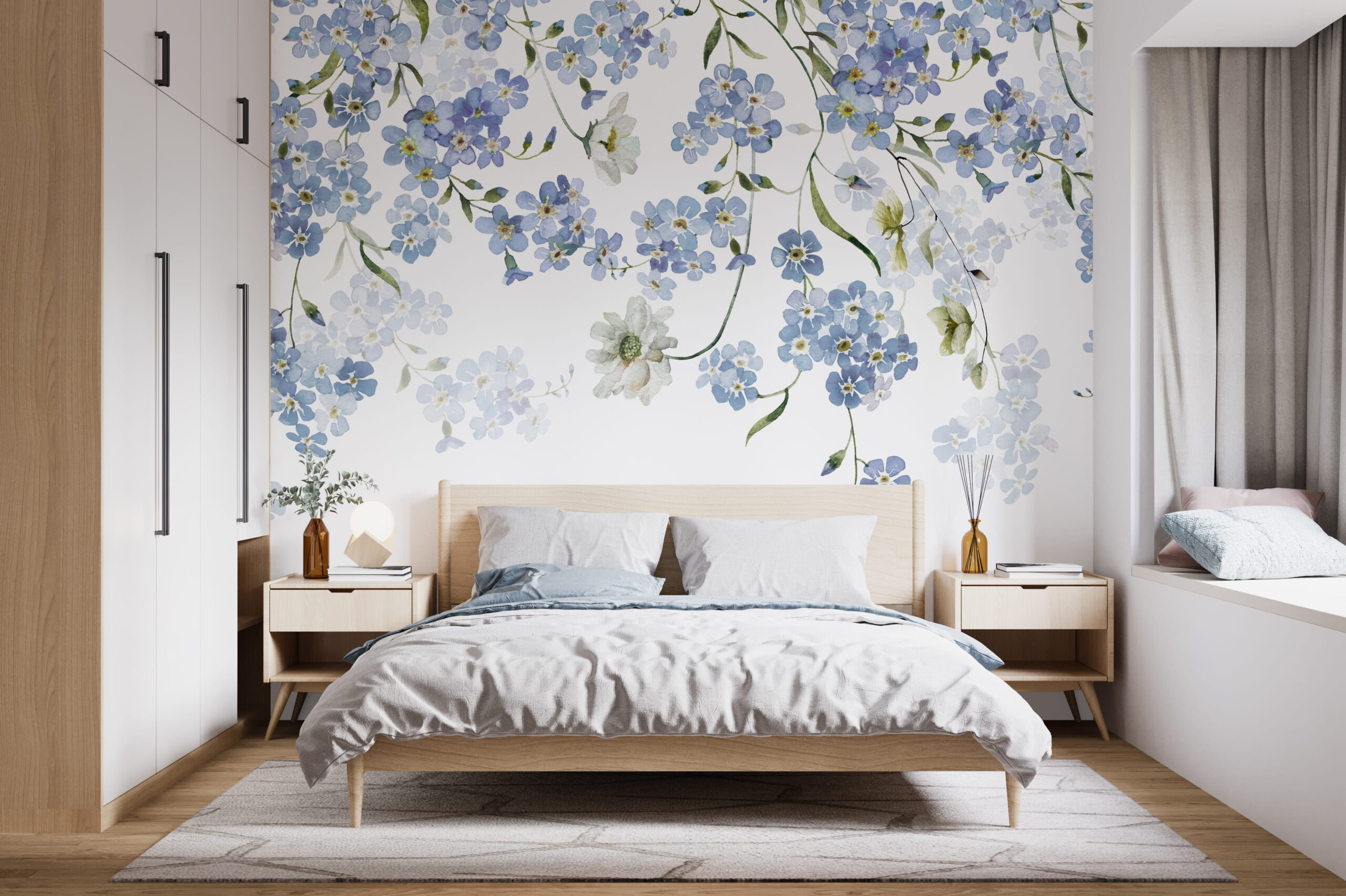 Fototapet Blå viskning av blommor