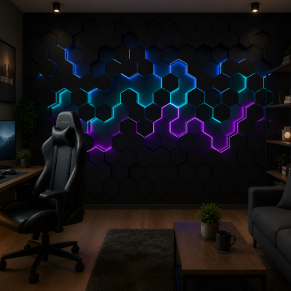 Fototapet Neon Hexagoner 3D