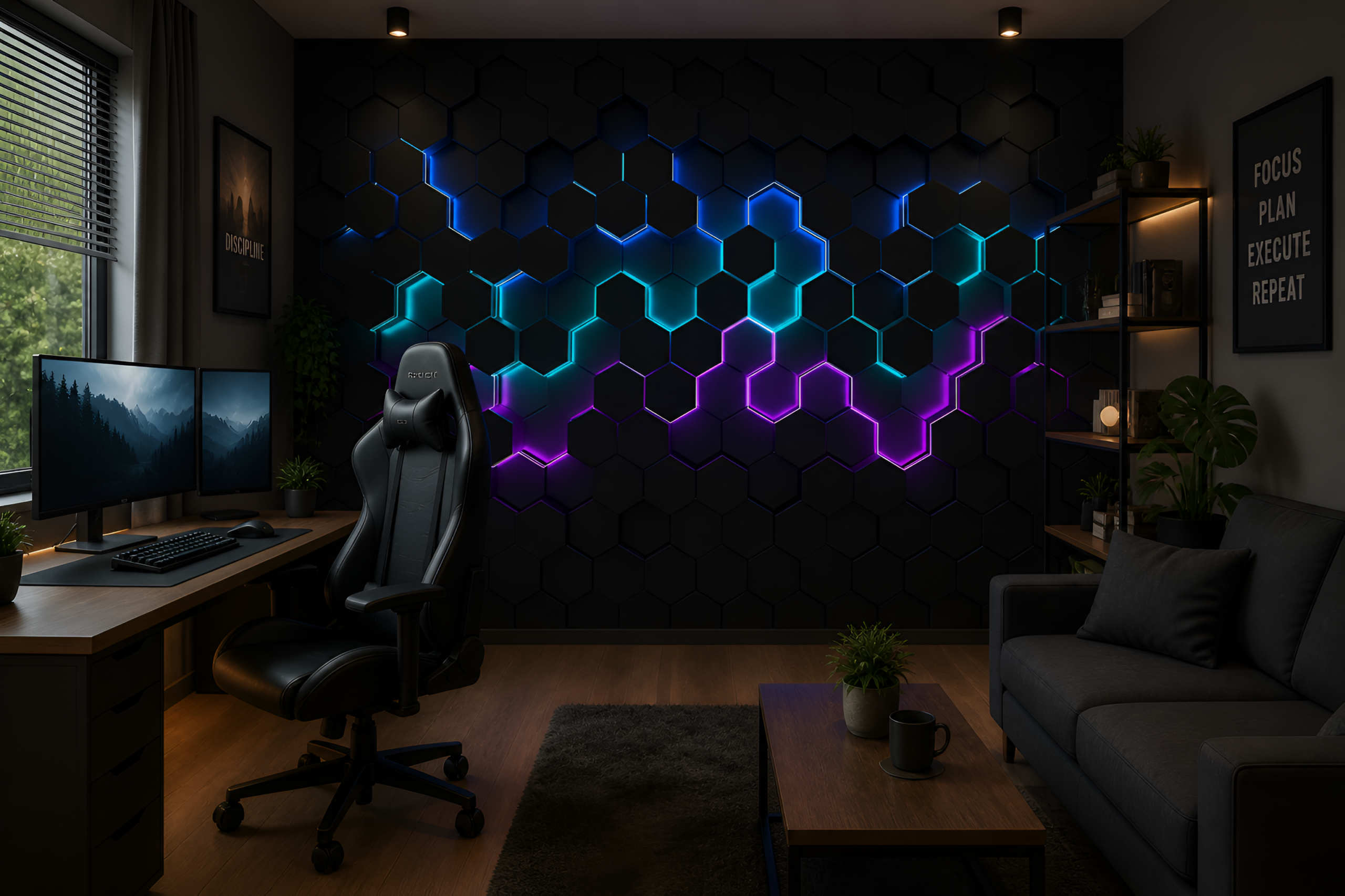 Fototapet Neon Hexagoner 3D