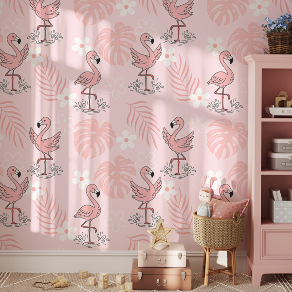 Fototapet Flamingos i rosa