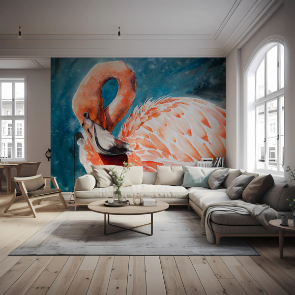 Fototapet Flamingo i turkos