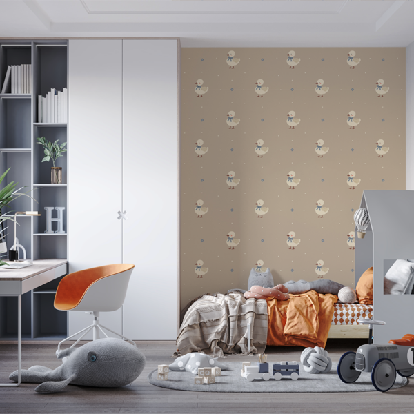 Fototapet Ankungar med rosett på beige bakgrund
