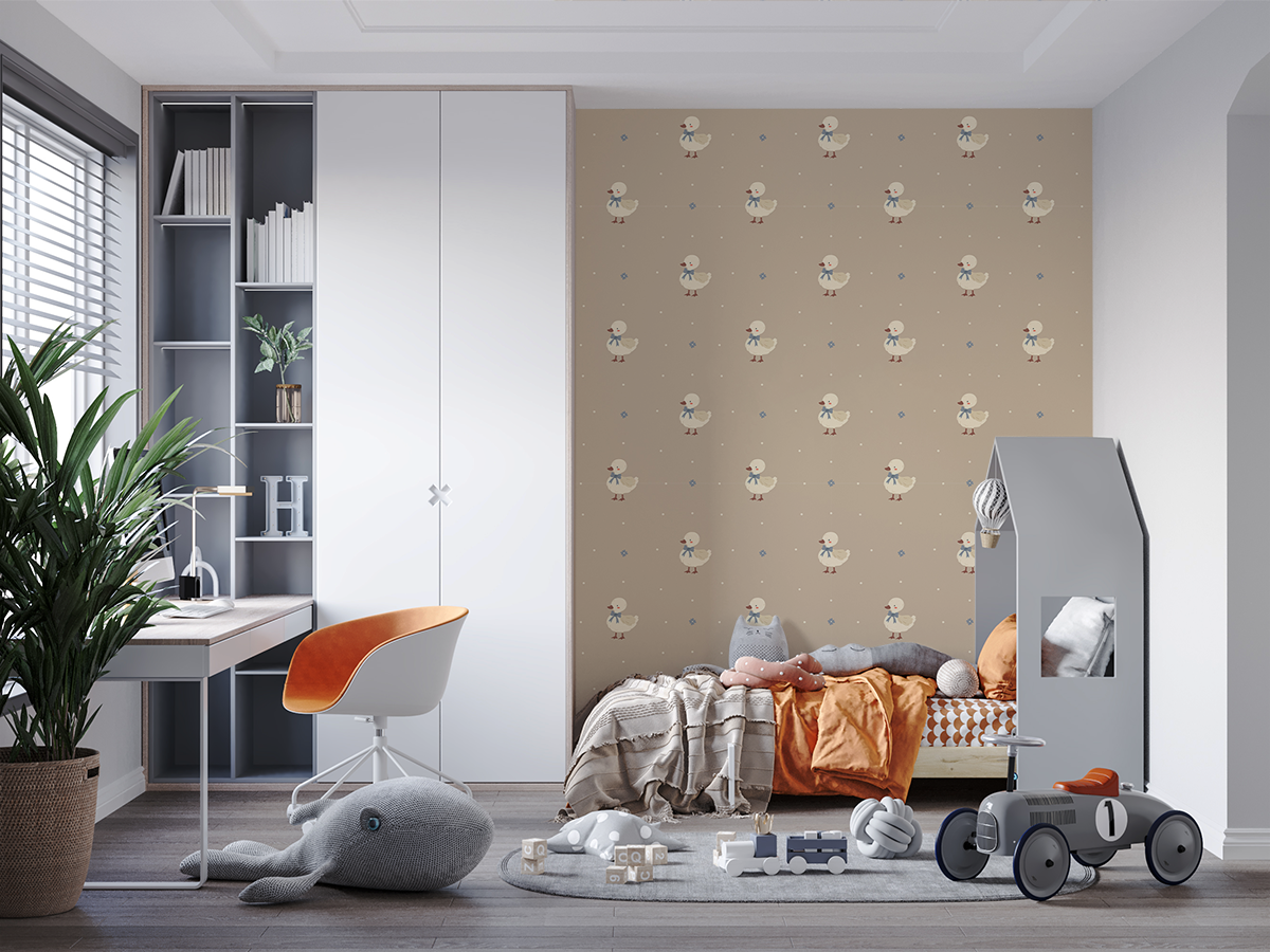 Fototapet Ankungar med rosett på beige bakgrund