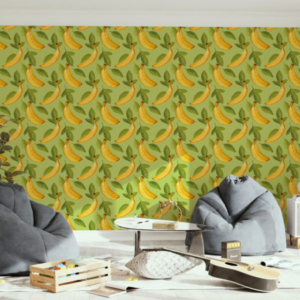 Fototapet Bananer på en grön bakgrund