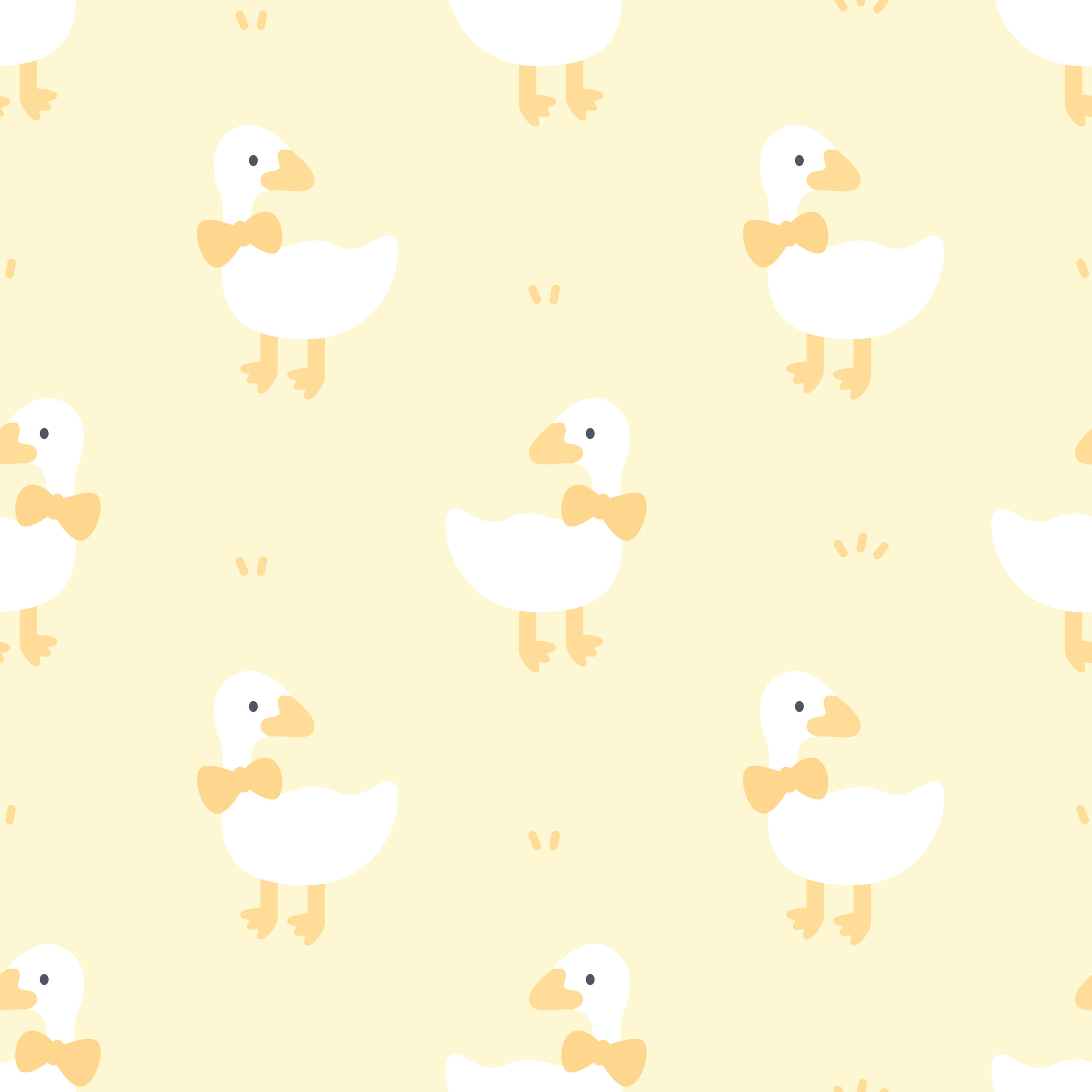 Cute duck with bow tie seamless pattern background