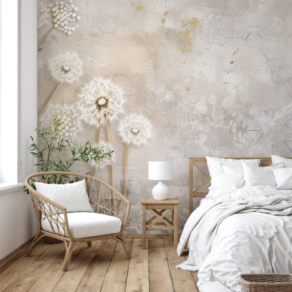 Fototapet Maskrosor i beige