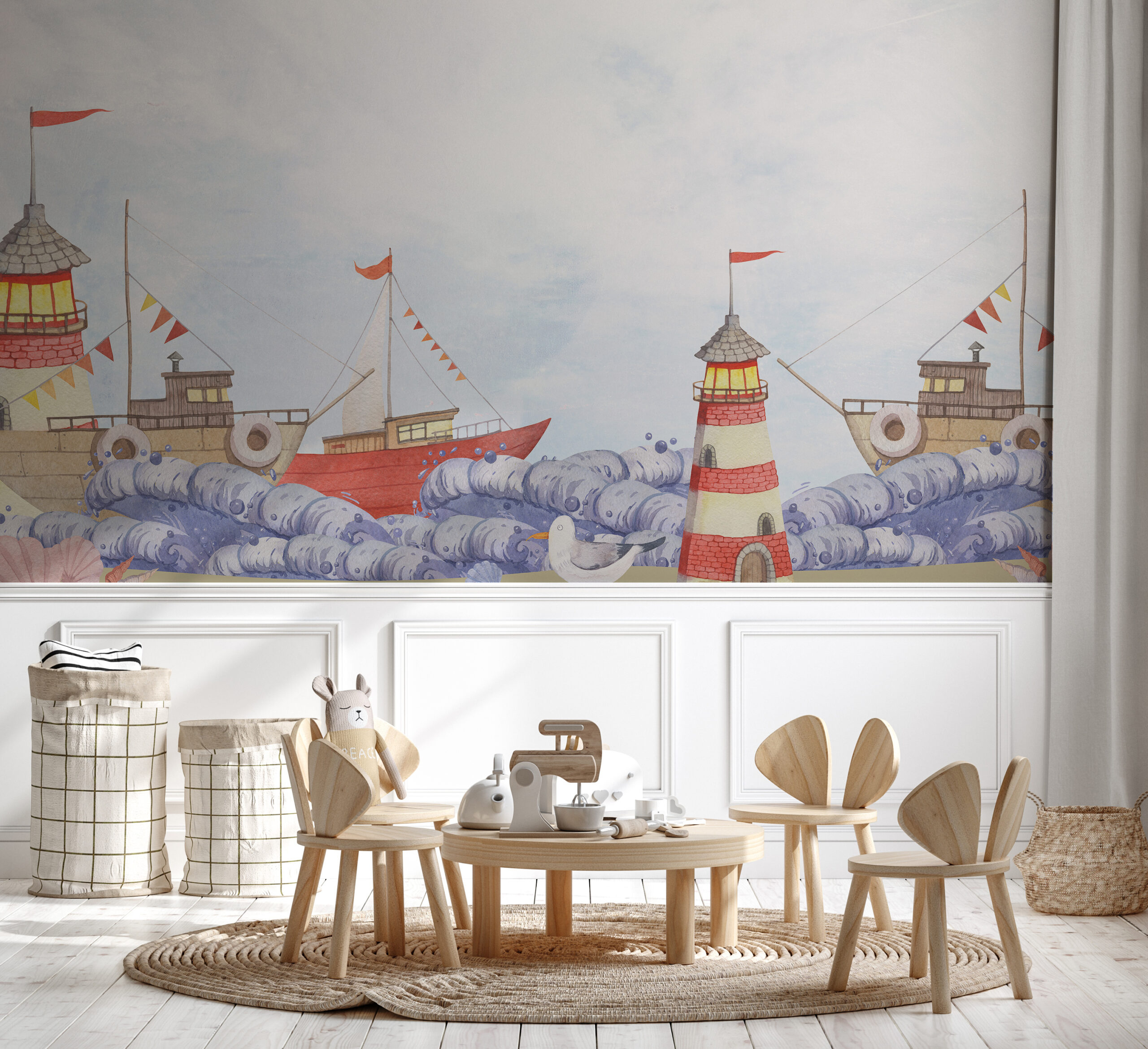 Fototapet Fyr och segelbåtar