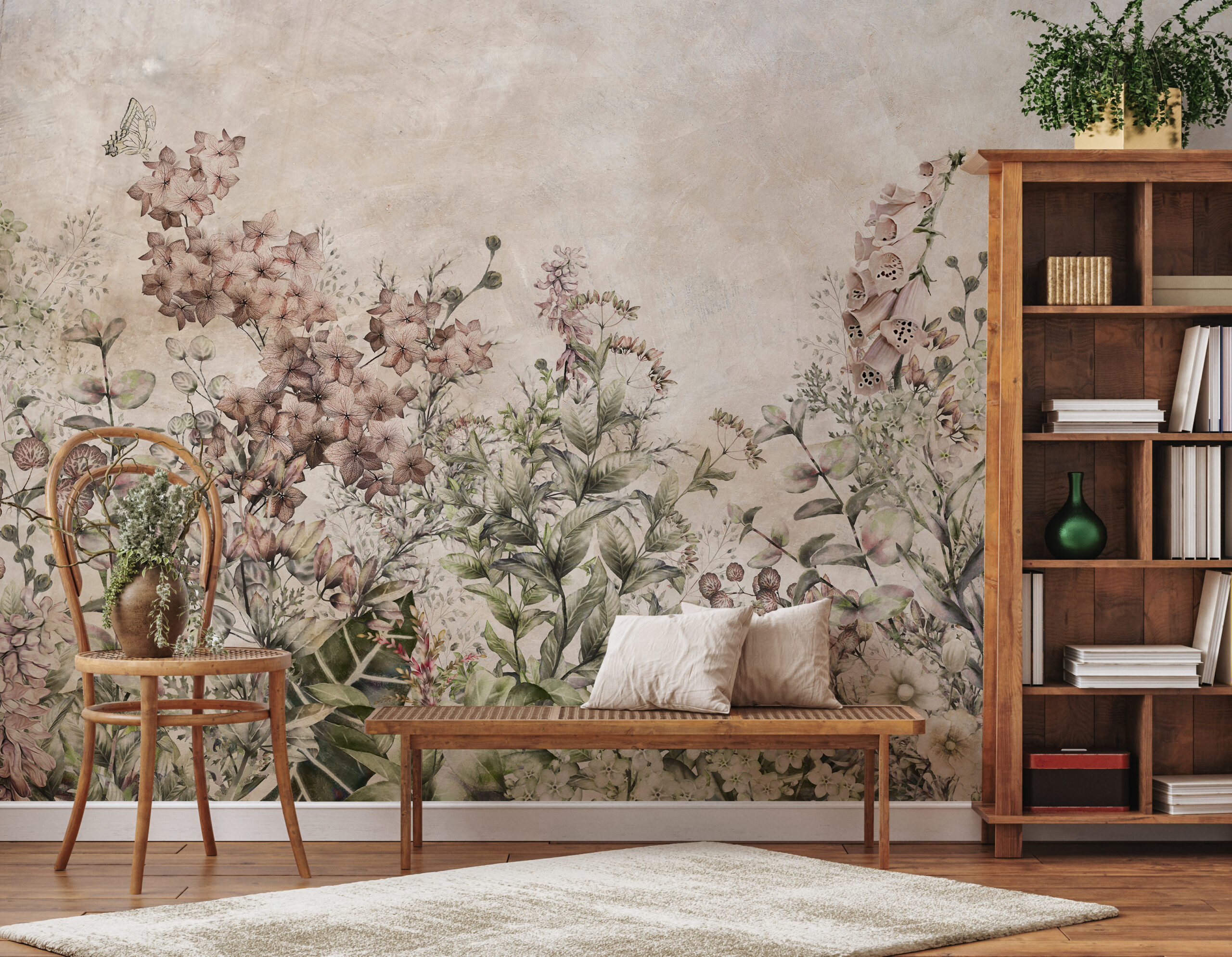 Fototapet Vild trädgård - Blommornas kraft på väggen