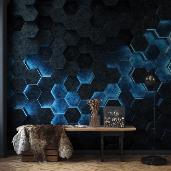 Fototapet Blå hexagoner 3d